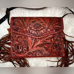 100% leather fringe bag, handmade